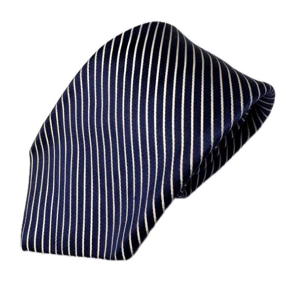 DANIEL CREMIEUX Silk Seven Fold Navy & White Stripe Men's Repp Tie Made In Italy - Picture 1 of 15